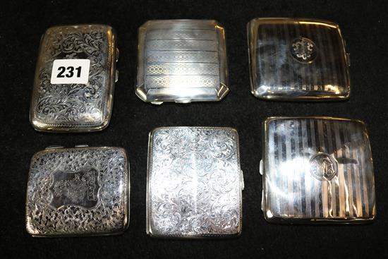 6 silver cigarette cases - various